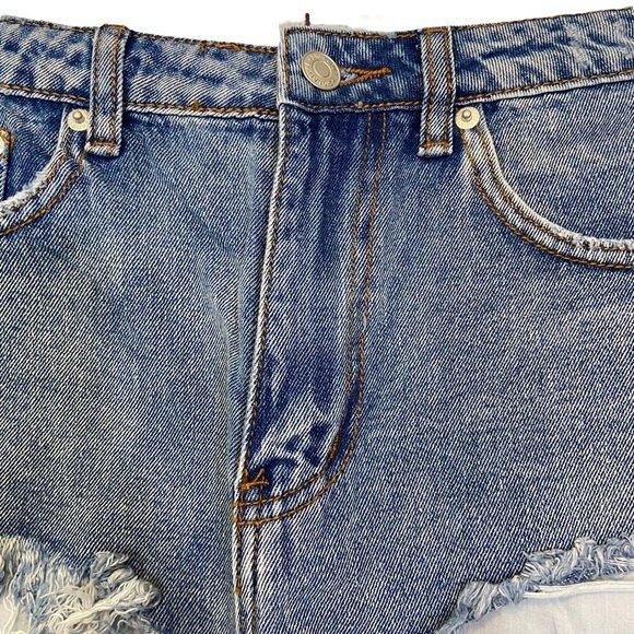 Signature 8 High Waist Light Wash Distressed Denim Jean Shorts - Picture 3 of 8